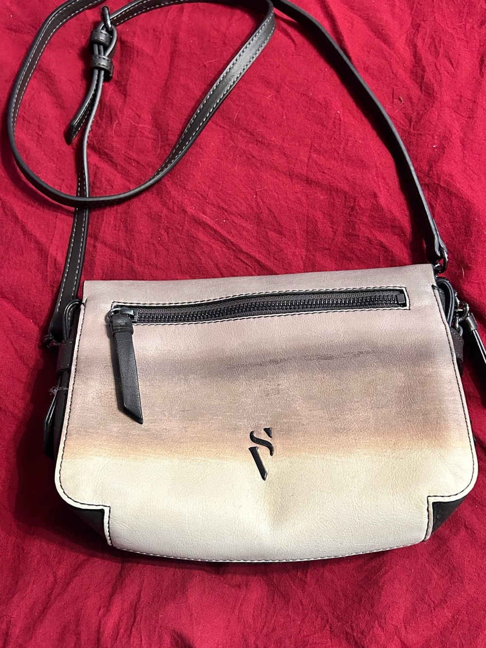 Vera Wang Ombre Taupe to Cream Leather Crossbody